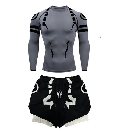 Anime Jujutsu Kaisen Set di compressione Tuta da fitness per uomo Camicia di compressione 3D ad asciugatura rapida + Pantaloncini da palestra Corsa Allenamento Abbigliamento sportivo platinumshop