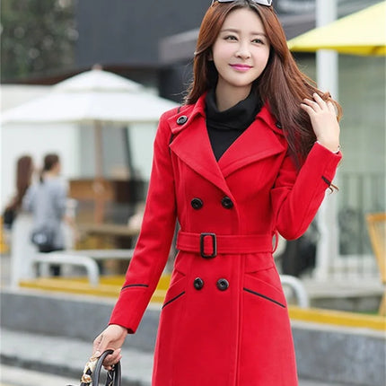 2023 New Korean Winter Woman Wool Coat Long Warm Female Woolen Coat Female Autumn Fashion Double-Breasted Jacket Outerwear