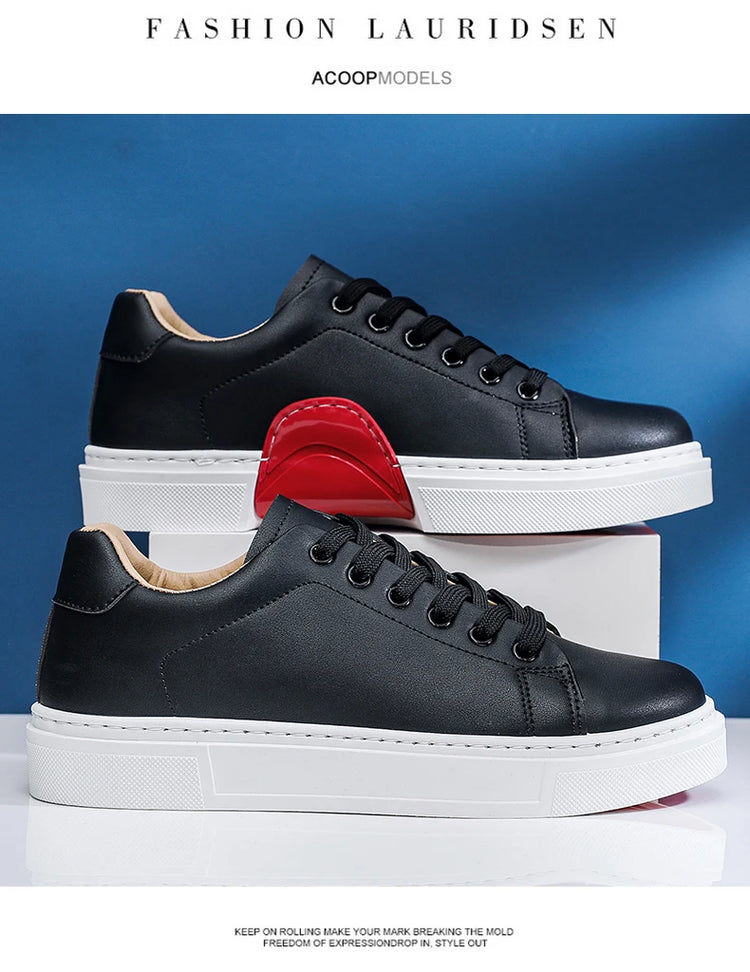 Hot Men's Casual Shoes Leather Sneakers Fashion White Black Male Vulcanized Shoes Non-slip Soft Men Shoes Lightweight Flat Shoe