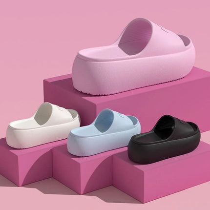 Women's Non-Slip Casual Slippers with Thick Sole, Summer Style, Comfortable Home Slippers, Raised Bath Slippers, Beach Slippers