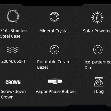 NORTH EDGE NEW Design ABYSS Solar Powered Dive Quartz Wristwatch 200M Waterproof Sports Diving Watch 316L Soft Strap Men Watches