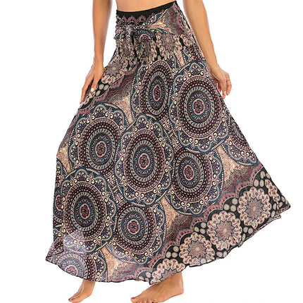 Boho Gonne Donna Rayon Beach Abito lungo Estate Bohemian Jupe Longue Femme Elastico in vita Stampa Fasciatura floreale Halter Hippie platinumshop