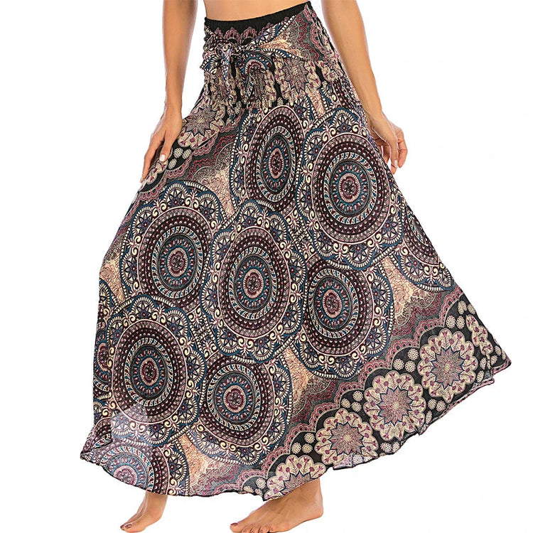Boho Gonne Donna Rayon Beach Abito lungo Estate Bohemian Jupe Longue Femme Elastico in vita Stampa Fasciatura floreale Halter Hippie platinumshop