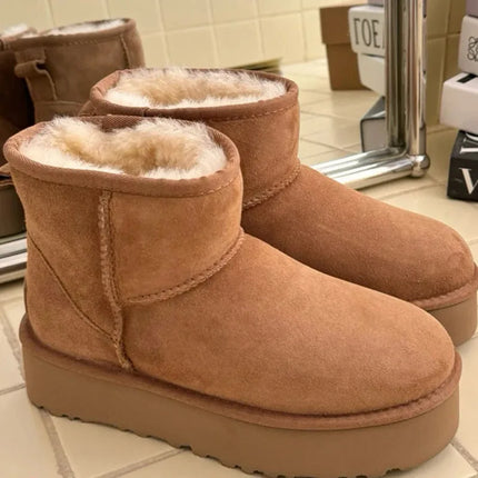Classic Short Women's 2027 New Winter Warm Wool Thick Sole Genuine Leather And Fur Snow Boots