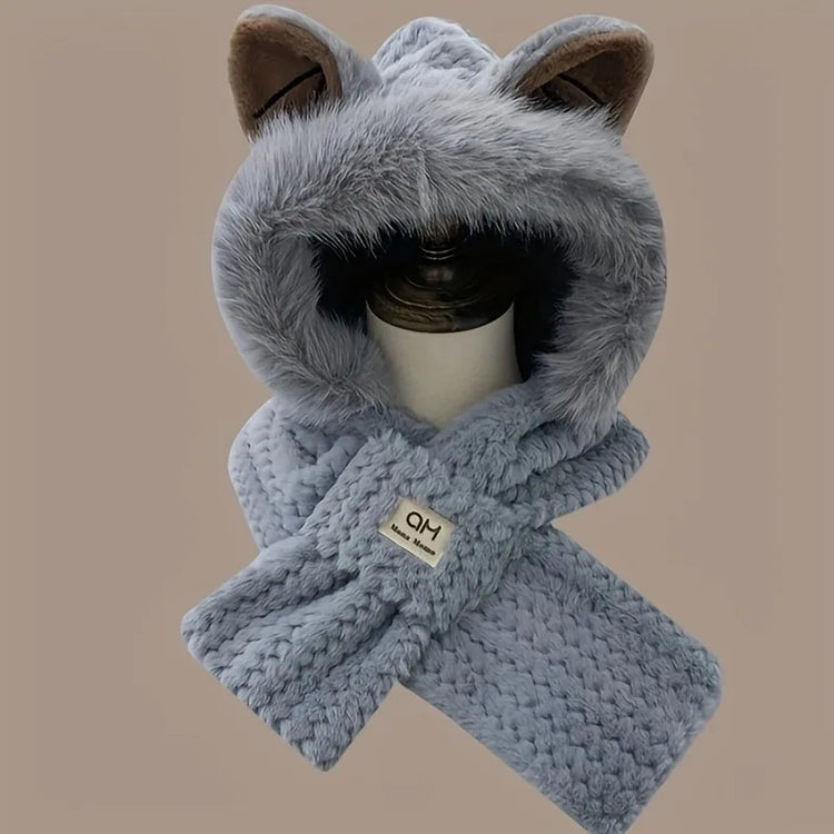 1PC Women's Cat Ear Hat with Pom-Pom, Soft Fleece Lined Winter Beanie for Christmas Gift, Cute Animal Themed Festival Cap
