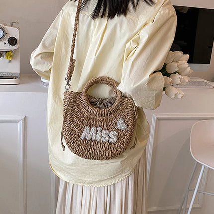 Personalized Summer Straw Bag for Women, Large Capacity, Perforated Design, Simple Shoulder Beach Bag for Vacations