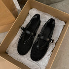 Scarpe estive da donna: Ballerine Mary Jane con punta tonda, fibbie dritte, casual e comode, con intagli, in rete