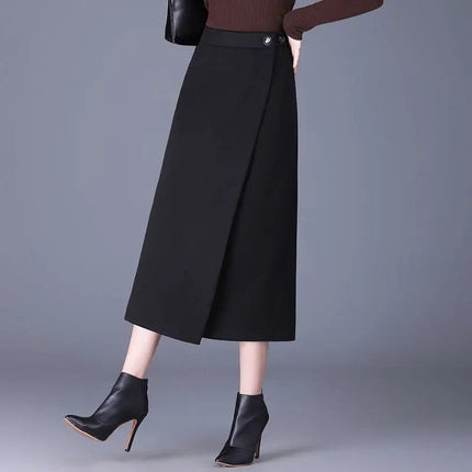 Women's Woolen Autumn and Winter New Style Elegant One-piece Unique and Stylish Straight Tube Slit Hugging Skirt PlatiNum