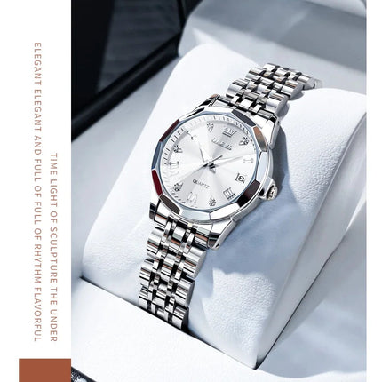 OLEVS 9931 Elegante Orologio da Donna di Lusso, Marca Originale, Movimento al Quarzo, Impermeabile, in Acciaio Inossidabile, Luminoso con Data platinumshop