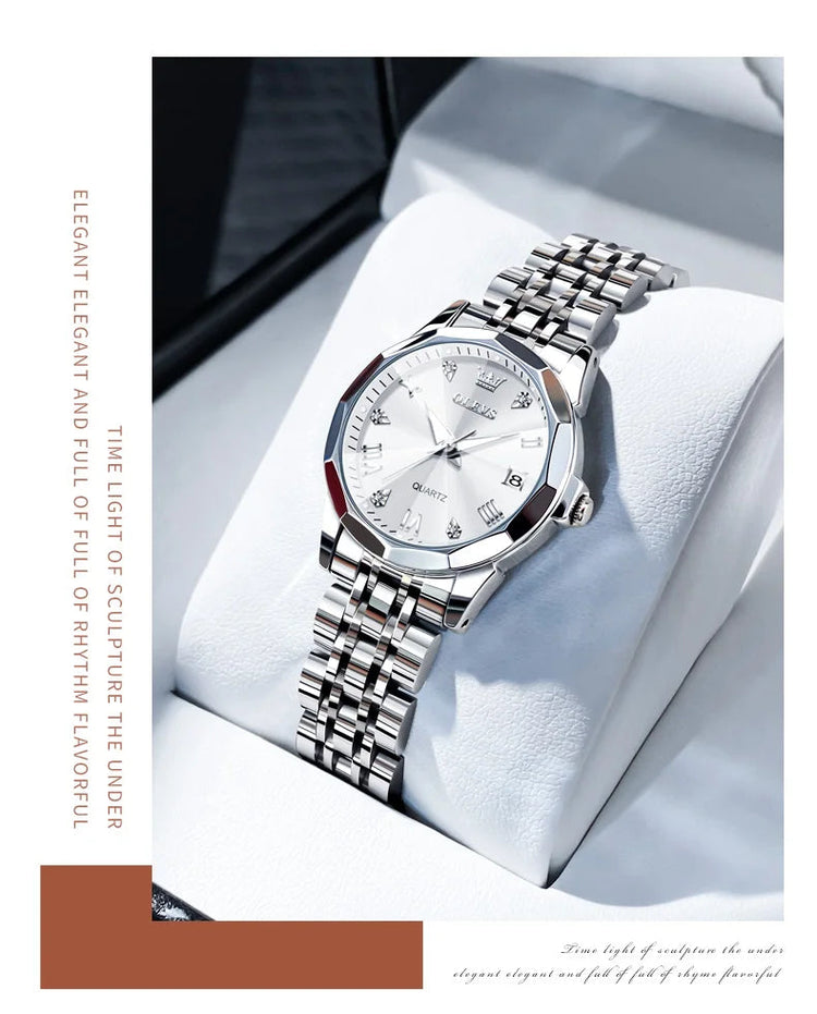 OLEVS 9931 Elegante Orologio da Donna di Lusso, Marca Originale, Movimento al Quarzo, Impermeabile, in Acciaio Inossidabile, Luminoso con Data platinumshop