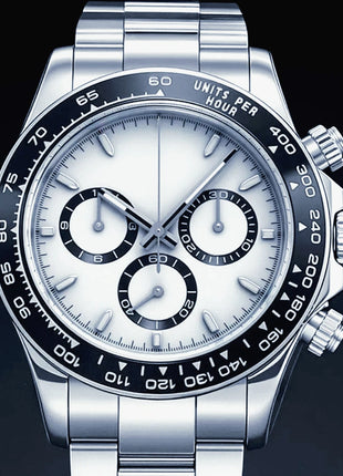Orologi Meccanici Automatici di Lusso da Uomo 40mm, Cinturino in Acciaio Inossidabile Spazzolato, Elegante Quadrante Panda Nero Blu, Luminoso a Lunga Durata