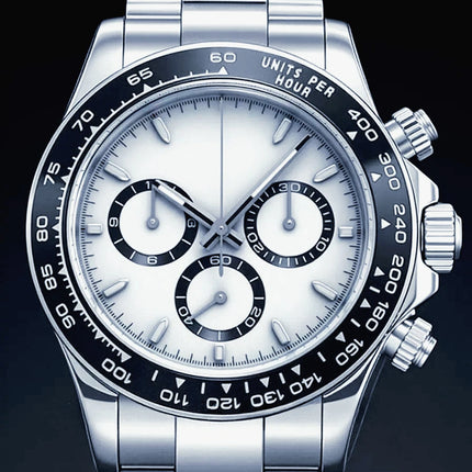 Orologi Meccanici Automatici di Lusso da Uomo 40mm, Cinturino in Acciaio Inossidabile Spazzolato, Elegante Quadrante Panda Nero Blu, Luminoso a Lunga Durata