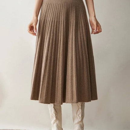 Chic Women's Cashmere Pleated A-line Skirt Autumn Winter 100% Cashmere Knitted Colorful Dots Decoration Elastic Waist Soft Dress PlatiNum