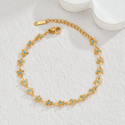 Sifisrri Set di gioielli con bracciale a catena con fiore blu olio vintage per donna, ragazza, regalo di San Valentino alla moda in acciaio inossidabile platinumshop