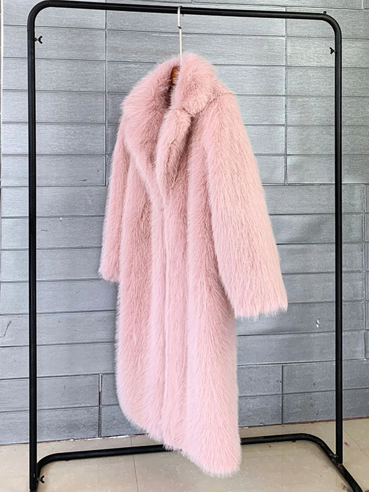 ZADORIN Winter Fluffy Jacket Women Solid Lapel Long Faux Fox Fur Coat Ladies Furry Warm Pink White Jacket Trench Coats Tops