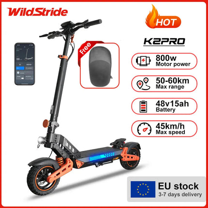 Monopattino Elettrico per Adulti Wildstride, Motore 800w/2000w, 45&60km/h, Batteria 48v15ah, App Intelligente, Pneumatici Fuoristrada da 10 Pollici, Escooter K2pro platinumshop