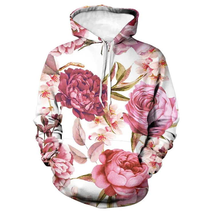 Fashion Rose Floral Hoodies Flower 3D Print Men Women Hip Hop Streetwear Hooded Sweatshirts Oversized Pullovers Top Man Clothing