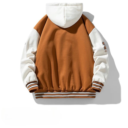 New Fashion Men Hooded Baseball Jackets Male Fake Two-piece Sweatshirt Jackets Winter Coats Quality Man Cardigan Sweatshirts 3XL