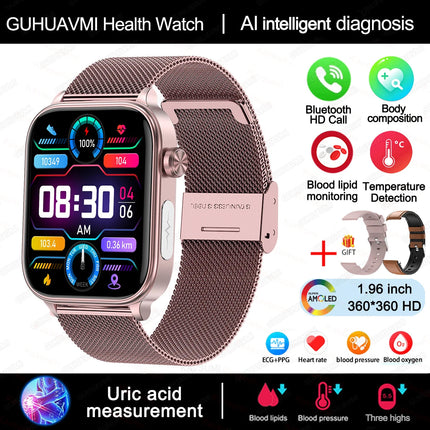 2025 Nuovo AI Diagnosi Lipidi nel sangue Acido urico Test di composizione corporea Smart Watch per uomo ECG + PPG Chiamata Bluetooth Salute Smartwatch platinumshop