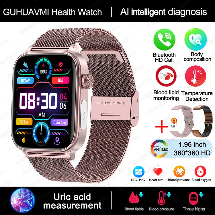 2025 Nuovo AI Diagnosi Lipidi nel sangue Acido urico Test di composizione corporea Smart Watch per uomo ECG + PPG Chiamata Bluetooth Salute Smartwatch platinumshop