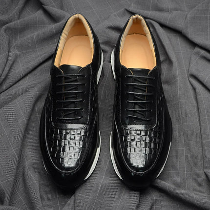 Luxury Autumn Winter Men's Leather Oxford Shoes Plaid Pattern Natural Genuine Leather Lace-up Sneakers Business Casual Shoes