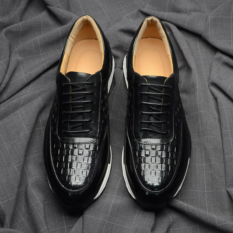 Luxury Autumn Winter Men's Leather Oxford Shoes Plaid Pattern Natural Genuine Leather Lace-up Sneakers Business Casual Shoes