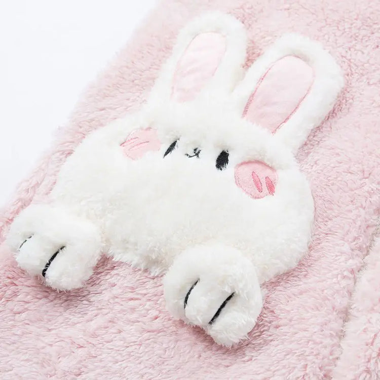 Coral Velvet Onesies Women Cute Rabbit Kigurumi Unicorn Preppy Cartoon Hooded Kawaii Thicker Winter Warm Cotton Pajamas Homewear