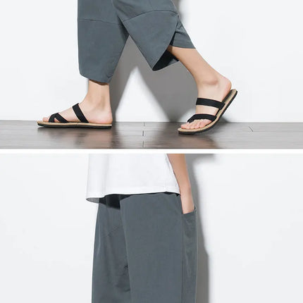 Pantaloni Estivi da Uomo 2026 Stile Cinese in Cotone e Lino, Pantaloni Harem Traspiranti da Spiaggia, Pantaloni Casual a Tre Quarti, Streetwear