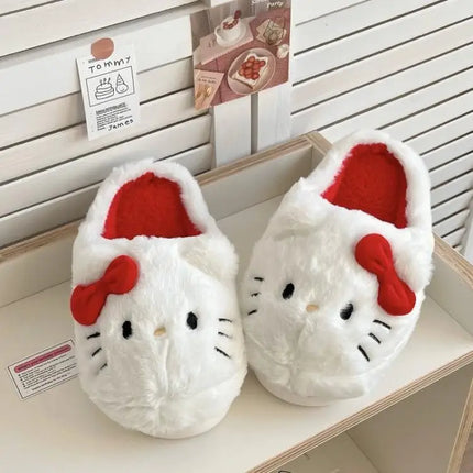 Cute Hello Kitty Anime Plush Slippers for Women, Sanrio Kawaii Cotton Shoes, Soft Student Bedroom Shoes, Girl Gifts for Winter Holidays