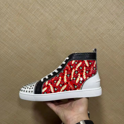Men's Luxury Spiked High Top Sneakers Red Snake Leather Casual Shoes Red Bottom Lace Up Streetwear Business Plus Size