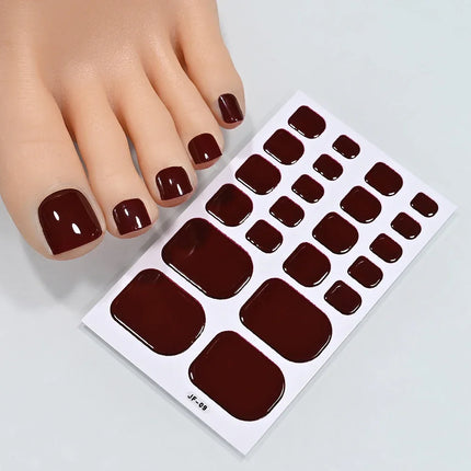 22Tips Red Christmas Baking Free Toenail Sticker Glossy Solid Color Self-adhesive Toe Nail Strips Festival Full Cover Foot Wraps2028
