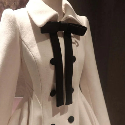Neploe Hepburn Celebrity Elegant Bow Coat Woolen Slim Waist Luxury Small Fragrance Blends New A-line Pleated Ball Gown Jackets
