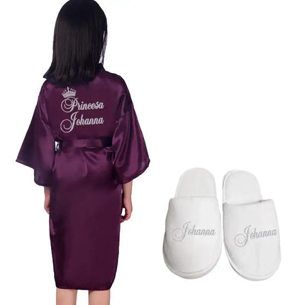 Personalizza Nome Data Ragazza di fiori Kimono Vestaglie Accappatoi da sposa Pigiama Abito per bambini + cintura Camicia da notte Brial Party Kid Robe platinumshop