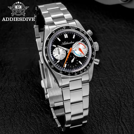 ADDIESDIVE 37mm Watch For Men Chronograph 10Bar Diver BGW9 Luminous Bubble Mirror Glass AD2539 Aluminum Ring VK63 Quartz Watches