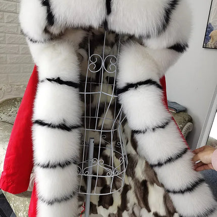 Winter Long Jacket Real Fur Coat Women Clothes Large Silver Fox Fur Collar Detachable Natural Fox Lining Parkas Leather Fur