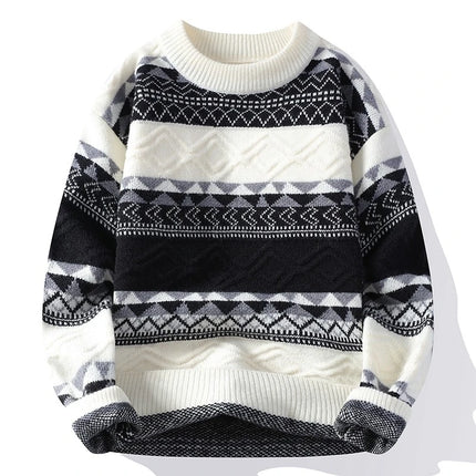 Autumn Winter New Casual Sweater Men Fashion Striped Patchwork Knit Pullovers Mens O-Neck Loose Youthful Vitality Sweaters Man
