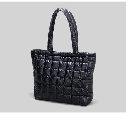 Large Capacity Women's Tote Bag Street Style Commuter Bag down Handbag Fashion Pure Color Handbag PU Material Daily Match PlatiNum