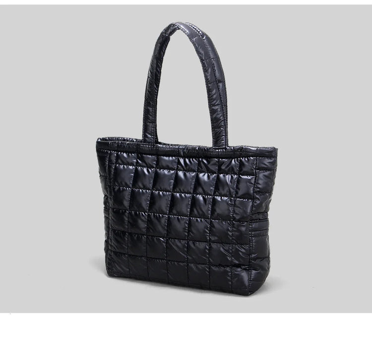 Large Capacity Women's Tote Bag Street Style Commuter Bag down Handbag Fashion Pure Color Handbag PU Material Daily Match PlatiNum