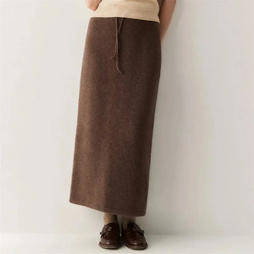 Chic Women's Long Skirt 100% Cashmere Straight Skirt Knit Autumn Winter Ankle-Length Skirt Warm Elegant Casual Rear Slit Dress PlatiNum