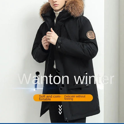 Men Winter Goose Down Coats Fur Collar Hooded Long Down Jackets Top Quality Male Outdoor Windproof Warm Winter Jackets Canada