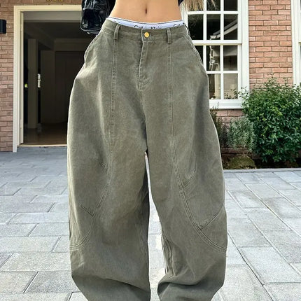 HOUZHOU Y2K Vintage Wash Donna Cargo Jeans Harajuku Scimitar Gamba larga Pantaloni in denim retrò americani Pantaloni larghi Gyaru Streetwear