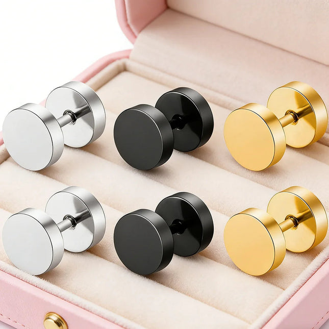 1 paio di orecchini in acciaio inossidabile di diversi tipi, colore nero e oro, per donna e uomo, stile punk gotico, piercing, orecchini finti, gioielli. platinumshop