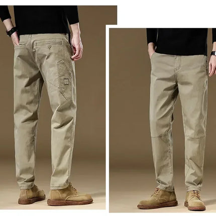 Spring Autumn New Men's 97% Cotton Jogging Cargo Long Pants Retro Solid Color Korean Style Straight Loose Casual Pants Male