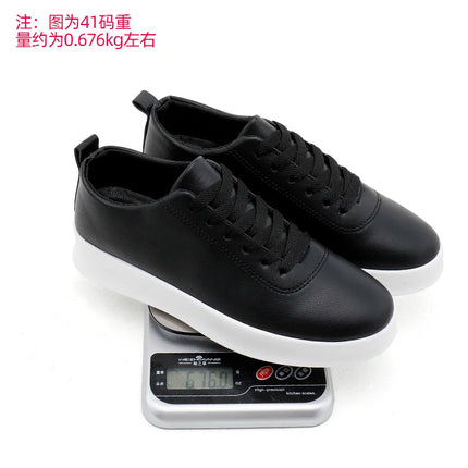 Fashion Thick Sole Black White Soft Men Leather Shoes Platform Men Casual Board Shoes Walking Sport Shoes Lightweight Work Shoes