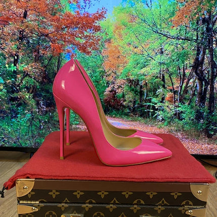 Tacchi altissimi personalizzati multicolori da 12 cm, pelle verniciata bianca nuda, suola rossa sexy, scarpe sottili a punta per ordine singolo platinumshop