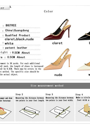 BIGTREE Scarpe Rivetto Design Donna Décolleté in pelle verniciata Tacchi alti Scarpe da festa sexy Stiletto Estate Sandali col tacco alto Tacco da donna platinumshop