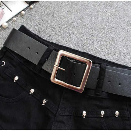 Korean Low Rise Denim Shorts 2024 - Riveted Lace Up Bodycon Black Hot Pants Vintage Cheeky Booty Summer TikTok Y2K Outfit PlatiNum