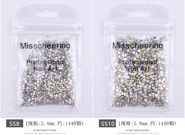 144/288 /1440pcs SS3-SS50 Crystal AB Clear Nail Rhinestones Non Hotfix Flat Back Stones DIY Strass Nail Art Decor Accessories