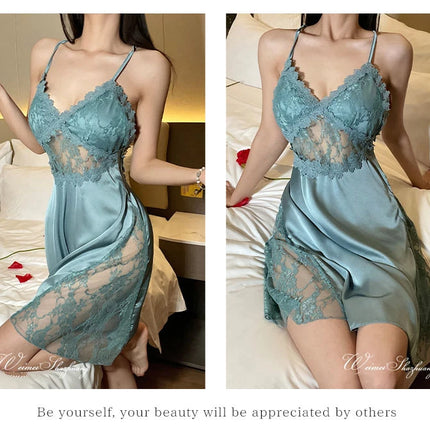 2025 nuova camicia da notte sexy canotta da donna in pizzo indumenti da notte per la casa in raso con scollo a V profondo backless canotta di lusso indumenti da notte plus size rosso nero