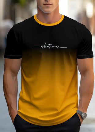 T-shirt homme imprimé lettre d'été T-shirt homme respirant confortable simple col rond Sport de plein air décontracté